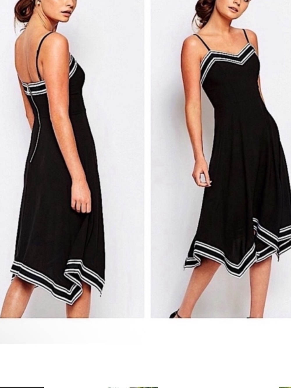 Ted Baker Black Asymmetrical Spaghetti-Strap Dress with White Trim